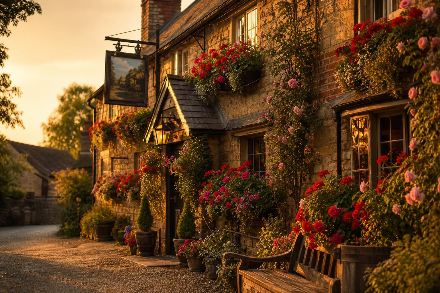 The Oakwood country pub exterior at golden hour